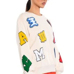 ABCDEFU PATCHWORK CREW NECK PULL OVER -helmut shop abcdefu patchwork crew neck pull over white multi 2 2 c1
