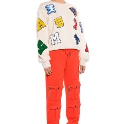 ABCDEFU PATCHWORK CREW NECK PULL OVER -helmut shop abcdefu patchwork crew neck pull over white multi 4 4 c1