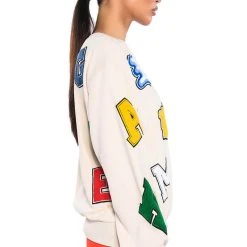 ABCDEFU PATCHWORK CREW NECK PULL OVER -helmut shop abcdefu patchwork crew neck pull over white multi 5 5 c1