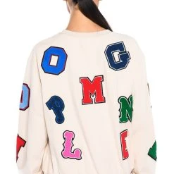 ABCDEFU PATCHWORK CREW NECK PULL OVER -helmut shop abcdefu patchwork crew neck pull over white multi 6 6 c1