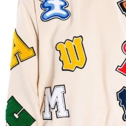 ABCDEFU PATCHWORK CREW NECK PULL OVER -helmut shop abcdefu patchwork crew neck pull over white multi 7 7 c1