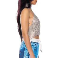 ABOVE ALL RHINESTONE HALTER TOP -helmut shop above all rhinestone halter top silver 5 5 c1