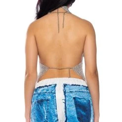 ABOVE ALL RHINESTONE HALTER TOP -helmut shop above all rhinestone halter top silver 6 6 c1