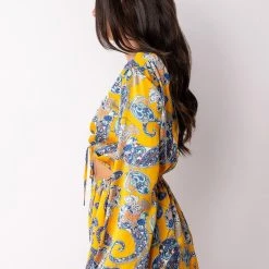 ADMIT IT LONG SLEEVE PRINTED ROMPER WITH CUT OUT -helmut shop admit it long sleeve printed romper with cut out yellow multi 4 4