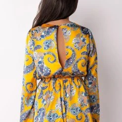 ADMIT IT LONG SLEEVE PRINTED ROMPER WITH CUT OUT -helmut shop admit it long sleeve printed romper with cut out yellow multi 5 5