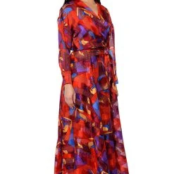 AESTHETIC SCARF PRINT TIE FRONT BLOUSE -helmut shop aesthetic scarf print tie front blouse red multi 5 5