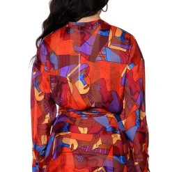 AESTHETIC SCARF PRINT TIE FRONT BLOUSE -helmut shop aesthetic scarf print tie front blouse red multi 7 7