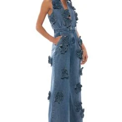 AFTER THE STORM FLORAL DENIM JUMPSUIT -helmut shop after the storm floral denim jumpsuit denim 2 2