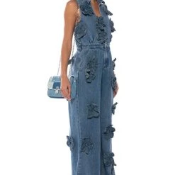 AFTER THE STORM FLORAL DENIM JUMPSUIT -helmut shop after the storm floral denim jumpsuit denim 3 3