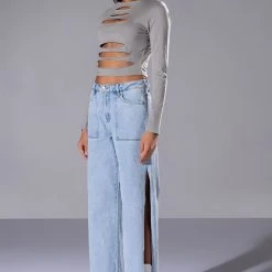 ALANI CUT OUT LONG SLEEVE CROP TOP -helmut shop alani cut out long sleeve crop top grey 2 2