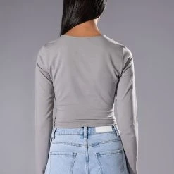 ALANI CUT OUT LONG SLEEVE CROP TOP -helmut shop alani cut out long sleeve crop top grey 5 5