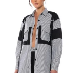 ALICE STRIPED CARGO BUTTON DOWN -helmut shop alice striped cargo button down black white 2 2 c1