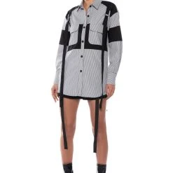 ALICE STRIPED CARGO BUTTON DOWN -helmut shop alice striped cargo button down black white 4 4 c1