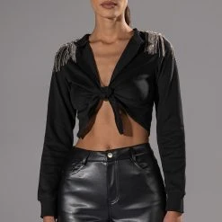 ALIGNED RHINESTONE SHOULDER WRAP SWEATSHIRT -helmut shop aligned rhinestone shoulder wrap sweatshirt black 3 3 c1