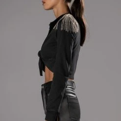 ALIGNED RHINESTONE SHOULDER WRAP SWEATSHIRT -helmut shop aligned rhinestone shoulder wrap sweatshirt black 4 4 c1