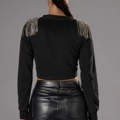 ALIGNED RHINESTONE SHOULDER WRAP SWEATSHIRT -helmut shop aligned rhinestone shoulder wrap sweatshirt black 5 5 c1