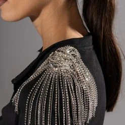 ALIGNED RHINESTONE SHOULDER WRAP SWEATSHIRT -helmut shop aligned rhinestone shoulder wrap sweatshirt black 6 6 c1