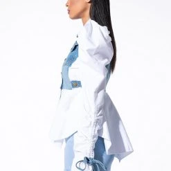 ALL ABOUT YOU DENIM TOP WITH SATIN CONTRAST -helmut shop all about you denim top with satin contrast white 4 4