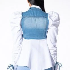 ALL ABOUT YOU DENIM TOP WITH SATIN CONTRAST -helmut shop all about you denim top with satin contrast white 5 5