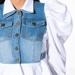 ALL ABOUT YOU DENIM TOP WITH SATIN CONTRAST -helmut shop all about you denim top with satin contrast white 6 6