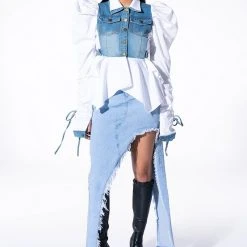 ALL ABOUT YOU DENIM TOP WITH SATIN CONTRAST -helmut shop all about you denim top with satin contrast white 7 7