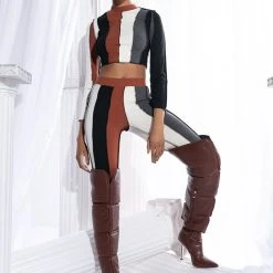 ALL DAY CONTRAST TRIM TURTLENECK TEE -helmut shop all day contrast trim turtleneck tee brown multi 2 2