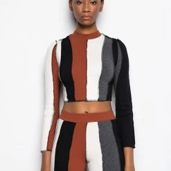 ALL DAY CONTRAST TRIM TURTLENECK TEE -helmut shop all day contrast trim turtleneck tee brown multi 3 3