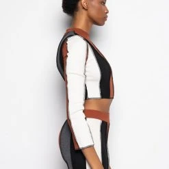 ALL DAY CONTRAST TRIM TURTLENECK TEE -helmut shop all day contrast trim turtleneck tee brown multi 4 4