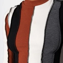 ALL DAY CONTRAST TRIM TURTLENECK TEE -helmut shop all day contrast trim turtleneck tee brown multi 6 6