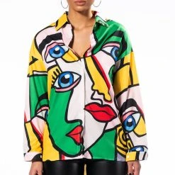 ALL EYES ON YOU BUTTON DOWN BLOUSE -helmut shop all eyes on you button down mini dress yellow multi 4 4