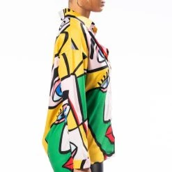 ALL EYES ON YOU BUTTON DOWN BLOUSE -helmut shop all eyes on you button down mini dress yellow multi 6 6