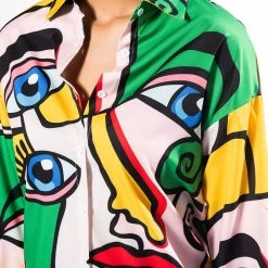 ALL EYES ON YOU BUTTON DOWN BLOUSE -helmut shop all eyes on you button down mini dress yellow multi 8 8