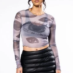 ALL EYES ON YOU LONG SLEEVE MESH TOP -helmut shop all eyes on you long sleeve mesh top grey multi 2 2