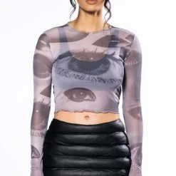 ALL EYES ON YOU LONG SLEEVE MESH TOP -helmut shop all eyes on you long sleeve mesh top grey multi 4 4