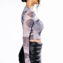 ALL EYES ON YOU LONG SLEEVE MESH TOP -helmut shop all eyes on you long sleeve mesh top grey multi 5 5