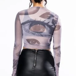 ALL EYES ON YOU LONG SLEEVE MESH TOP -helmut shop all eyes on you long sleeve mesh top grey multi 7 7