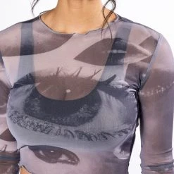 ALL EYES ON YOU LONG SLEEVE MESH TOP -helmut shop all eyes on you long sleeve mesh top grey multi 8 8