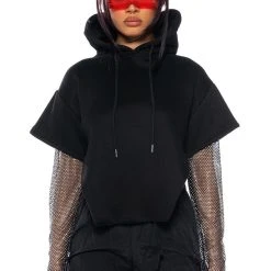 ALL I GOT SHORT SLEEVE RHINESTONE DETAIL HOODIE