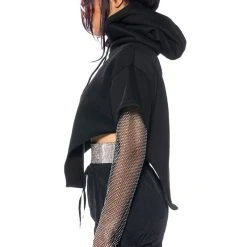 ALL I GOT SHORT SLEEVE RHINESTONE DETAIL HOODIE -helmut shop all i got short sleeve rhinestone detail hoodie black multi 5 5 c1