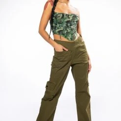 ALL I WANT DETAILED WAIST STRAIGHT LEG CARGO PANT -helmut shop all i want detailed waist straight leg cargo pant green 2 2