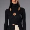 ALL IN THE DETAILS CUT OUT TURTLENECK TIE WAIST SWEATER -helmut shop all in the details cut out turtleneck tie waist sweater black 1 1 c1