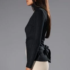 ALL IN THE DETAILS CUT OUT TURTLENECK TIE WAIST SWEATER -helmut shop all in the details cut out turtleneck tie waist sweater black 5 5 c1