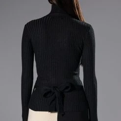 ALL IN THE DETAILS CUT OUT TURTLENECK TIE WAIST SWEATER -helmut shop all in the details cut out turtleneck tie waist sweater black 6 6 c1