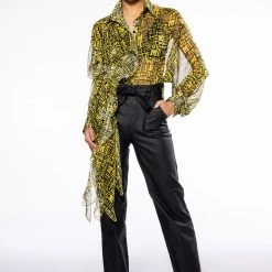 ALL OVER ASYMMETRICAL BUTTONDOWN BLOUSE -helmut shop all over asymmetrical buttondown blouse yellow multi 2 2