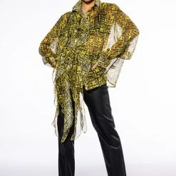 ALL OVER ASYMMETRICAL BUTTONDOWN BLOUSE -helmut shop all over asymmetrical buttondown blouse yellow multi 3 3