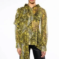 ALL OVER ASYMMETRICAL BUTTONDOWN BLOUSE -helmut shop all over asymmetrical buttondown blouse yellow multi 4 4