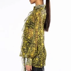 ALL OVER ASYMMETRICAL BUTTONDOWN BLOUSE -helmut shop all over asymmetrical buttondown blouse yellow multi 5 5