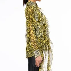 ALL OVER ASYMMETRICAL BUTTONDOWN BLOUSE -helmut shop all over asymmetrical buttondown blouse yellow multi 6 6