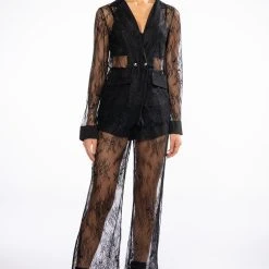 ALL OVER LACE HIGH WAIST WIDE LEG TROUSER -helmut shop all over lace high waist wide leg trouser black 7 7