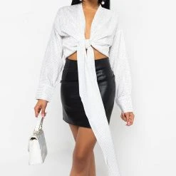 ROWLING TIED UP RHINESTONE BLOUSE -helmut shop all that glitters tied up rhinestone blouse white 2c1